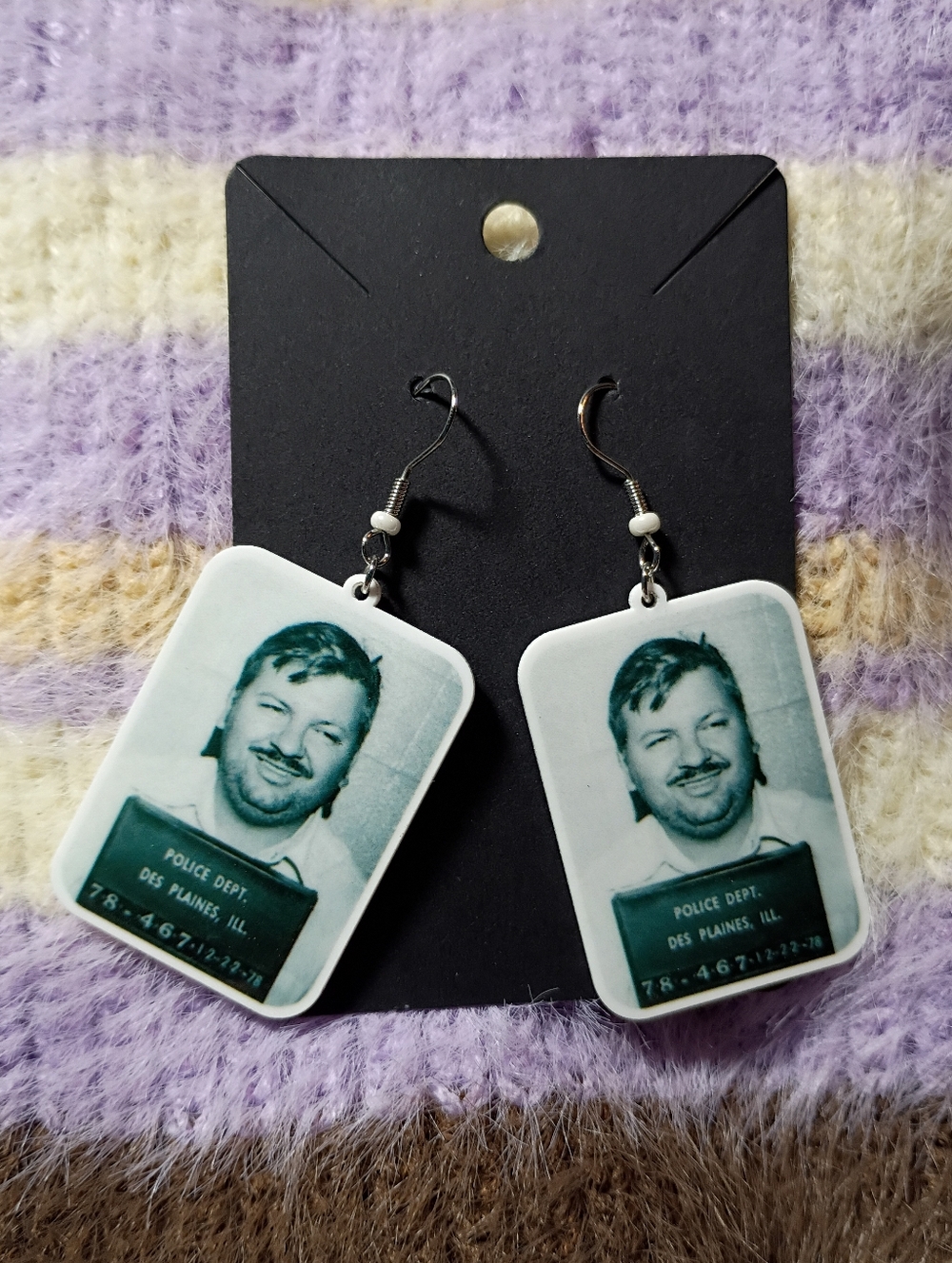 John Wayne Gacy Pogo Clown Serial Killer True Crime Mugshot Earrings Horror 80s